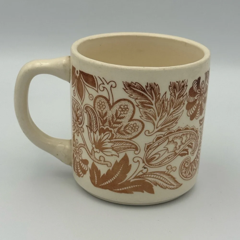Vintage Stoneware‎ Coffee Mug Brown Floral Paisley Made in USA